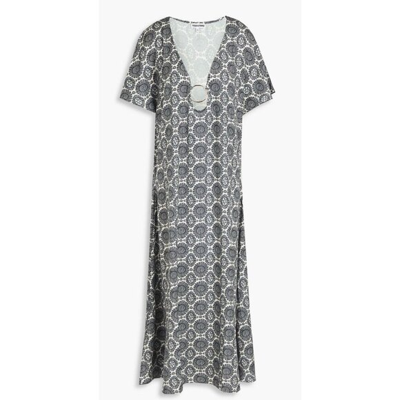 NWT Anthropologie Solid & Striped Embellishes Ring Printed Satin Kaftan Sz S - Picture 1 of 10